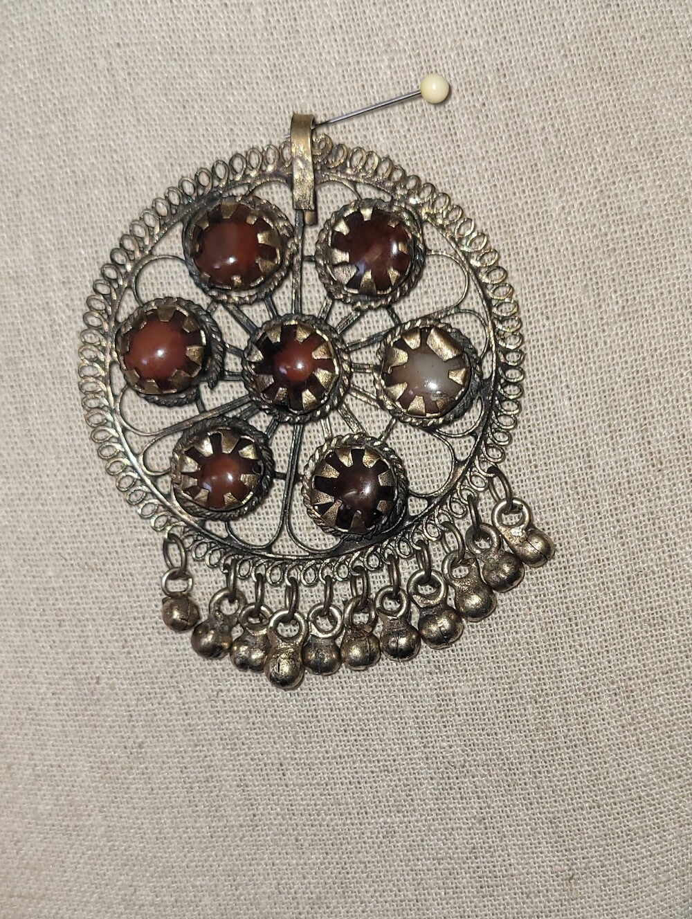 Vintage Filigree Pendant Necklace with Cabochons Agate - Picture 7 of 9